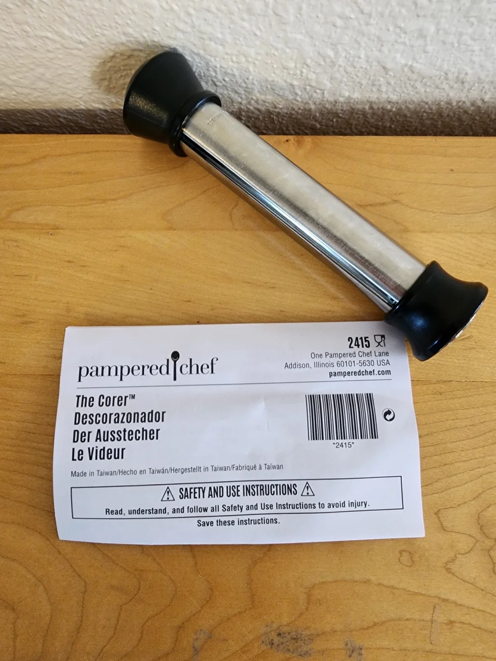 Pampered Chef The Corer Stainless Steel and Black Plastic Apple Corer